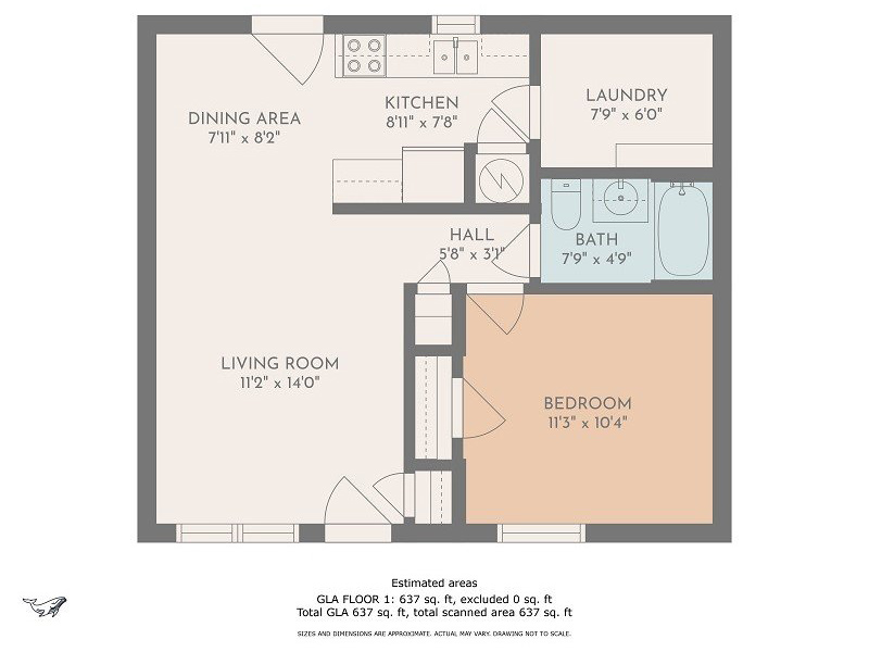 One Bedroom 3D Floor plan rendering