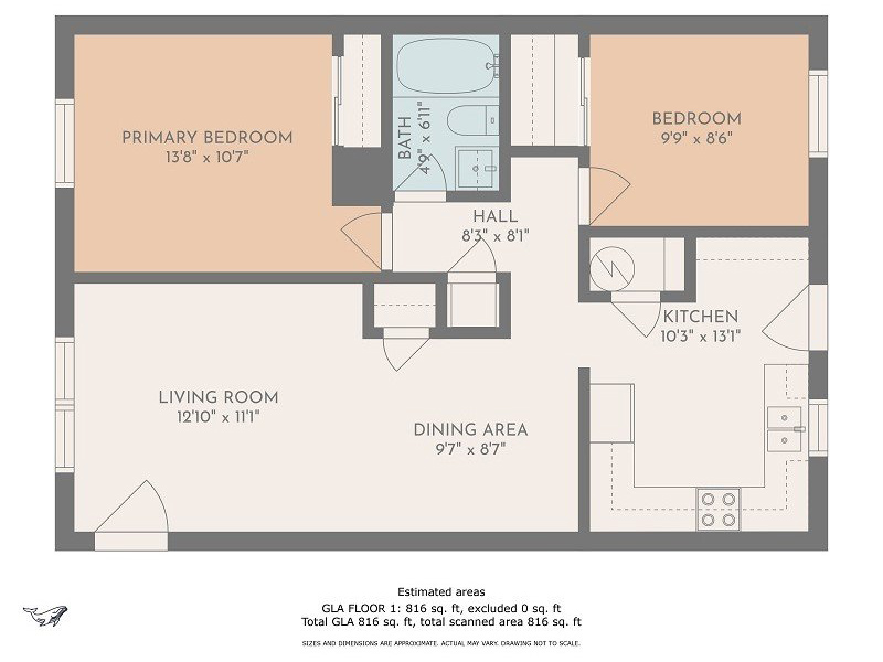 Two Bedroom 3D Floor plan rendering